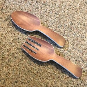 Decorative Wood-Tone Salad Serving Spoon and Fork Set